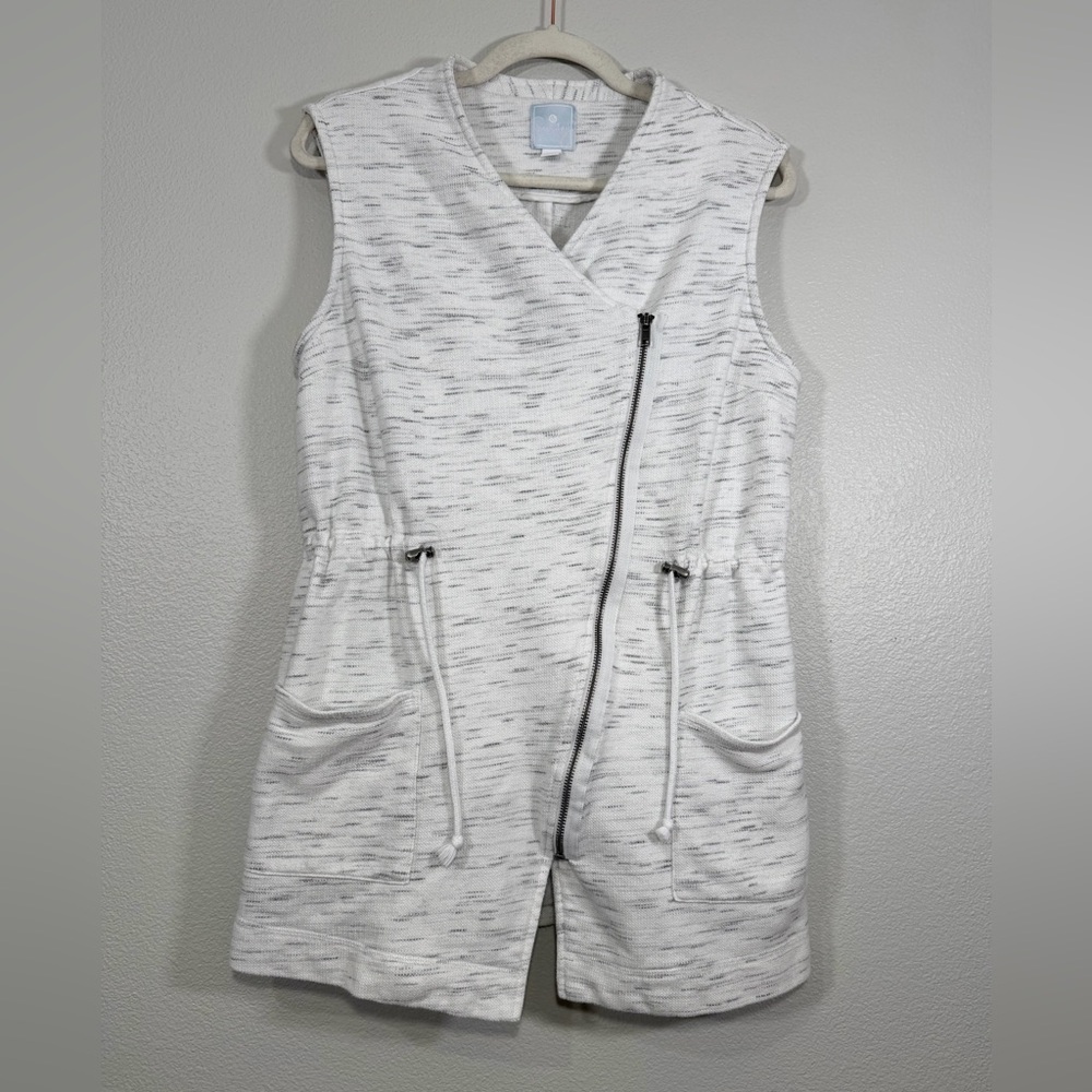 Anthropology Sunday Vest Zipper Pull String Waist White Gray Patterned Women L